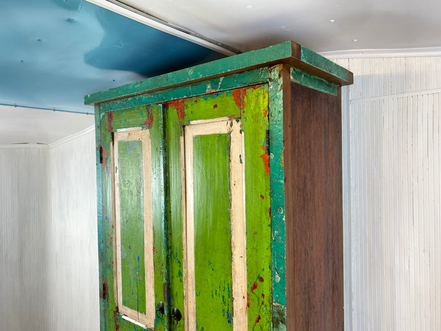 Boatwood by WMK # Unique linen cupboard made from old boat wood, a handmade unique piece made from solid teak wood # green cupboard wardrobe bedroom cupboard wardrobe boat furniture