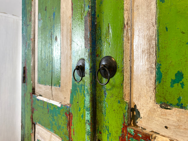 Boatwood by WMK # Unique linen cupboard made from old boat wood, a handmade unique piece made from solid teak wood # green cupboard wardrobe bedroom cupboard wardrobe boat furniture