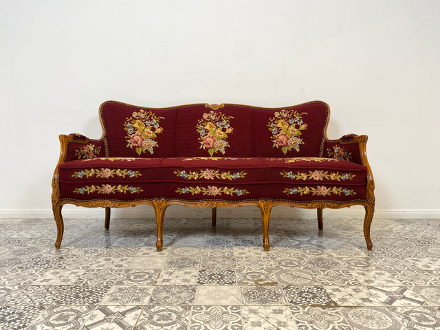 WMK Beautiful &amp; well-preserved 60s sofa in the style of the Baroque with high-quality tapestry cover &amp; comfortable spring core seat # Couch Lounger Chaise Longue Loveseat Chippendale Rococo style furniture Vintage