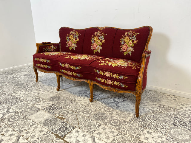 WMK Wunderschönes & gut erhaltenes 60er Jahre Sofa im Stile des Barock mit hochwertigem Gobelin Bezug & bequemen Federkernsitz # Couch Liege Chaiselongue Loveseat Chippendale Rokoko Stilmöbel Vintage