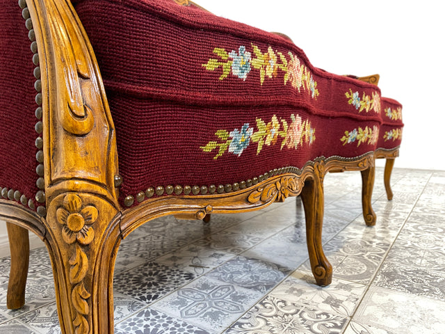 WMK Wunderschönes & gut erhaltenes 60er Jahre Sofa im Stile des Barock mit hochwertigem Gobelin Bezug & bequemen Federkernsitz # Couch Liege Chaiselongue Loveseat Chippendale Rokoko Stilmöbel Vintage