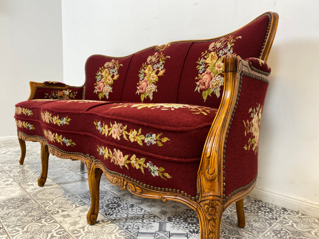 WMK Wunderschönes & gut erhaltenes 60er Jahre Sofa im Stile des Barock mit hochwertigem Gobelin Bezug & bequemen Federkernsitz # Couch Liege Chaiselongue Loveseat Chippendale Rokoko Stilmöbel Vintage