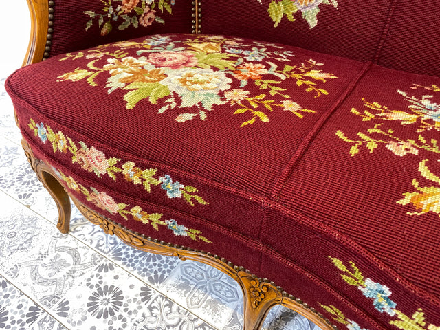 WMK Beautiful &amp; well-preserved 60s sofa in the style of the Baroque with high-quality tapestry cover &amp; comfortable spring core seat # Couch Lounger Chaise Longue Loveseat Chippendale Rococo style furniture Vintage