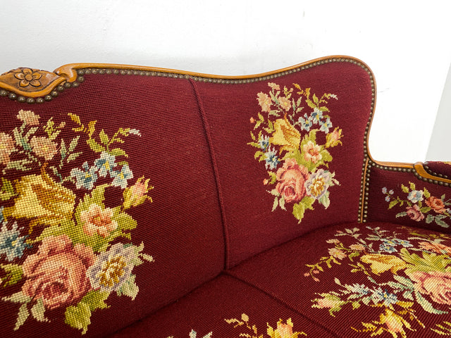 WMK Wunderschönes & gut erhaltenes 60er Jahre Sofa im Stile des Barock mit hochwertigem Gobelin Bezug & bequemen Federkernsitz # Couch Liege Chaiselongue Loveseat Chippendale Rokoko Stilmöbel Vintage