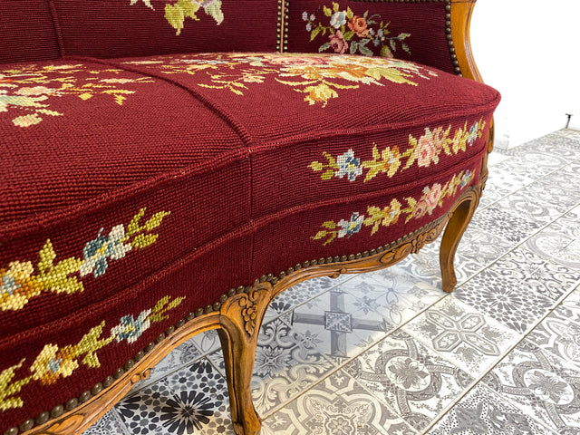 WMK Beautiful &amp; well-preserved 60s sofa in the style of the Baroque with high-quality tapestry cover &amp; comfortable spring core seat # Couch Lounger Chaise Longue Loveseat Chippendale Rococo style furniture Vintage