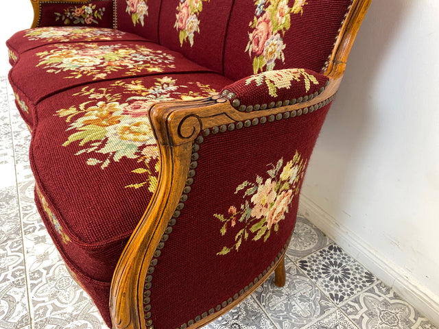 WMK Wunderschönes & gut erhaltenes 60er Jahre Sofa im Stile des Barock mit hochwertigem Gobelin Bezug & bequemen Federkernsitz # Couch Liege Chaiselongue Loveseat Chippendale Rokoko Stilmöbel Vintage