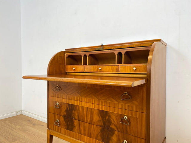 WMK Hochwertiger skandinavischer Sekretär aus vollem Holz mit ausziehbarer Schreibplatte und Schubladen # Schreibschrank Desk Schreibtisch Kommode Schubladenkommode Wäschekommode Mid-Century Vintage