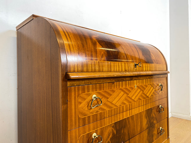 WMK Hochwertiger skandinavischer Sekretär aus vollem Holz mit ausziehbarer Schreibplatte und Schubladen # Schreibschrank Desk Schreibtisch Kommode Schubladenkommode Wäschekommode Mid-Century Vintage