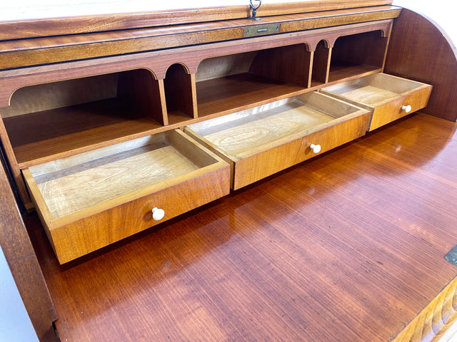 WMK Hochwertiger skandinavischer Sekretär aus vollem Holz mit ausziehbarer Schreibplatte und Schubladen # Schreibschrank Desk Schreibtisch Kommode Schubladenkommode Wäschekommode Mid-Century Vintage