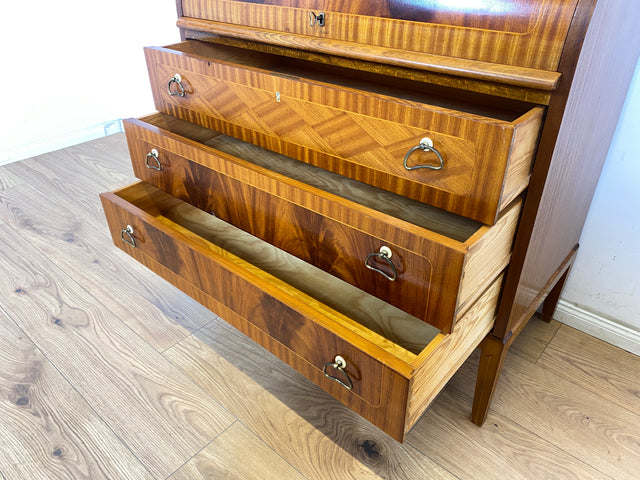 WMK Hochwertiger skandinavischer Sekretär aus vollem Holz mit ausziehbarer Schreibplatte und Schubladen # Schreibschrank Desk Schreibtisch Kommode Schubladenkommode Wäschekommode Mid-Century Vintage