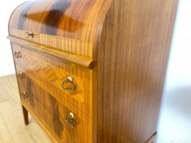 WMK Hochwertiger skandinavischer Sekretär aus vollem Holz mit ausziehbarer Schreibplatte und Schubladen # Schreibschrank Desk Schreibtisch Kommode Schubladenkommode Wäschekommode Mid-Century Vintage