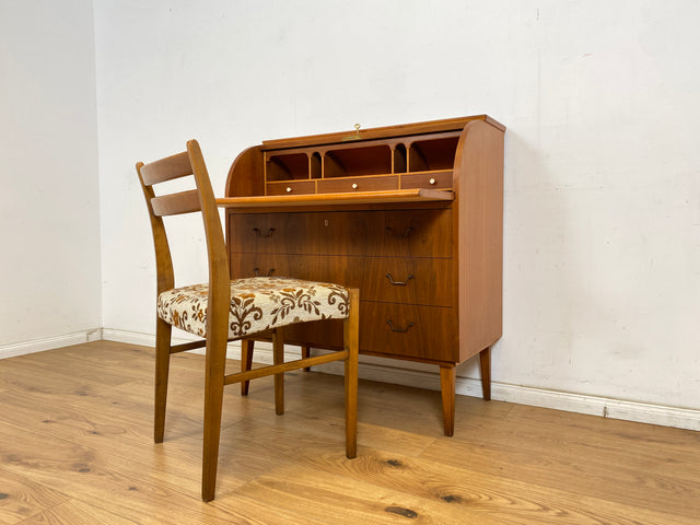 WMK Stilvoller skandinavischer Sekretär mit ausziehbarer Schreibplatte, Schubladen und Messinggriffen # Schreibschrank Desk Schreibtisch Kommode Schubladenkommode Wäschekommode Mid-Century Vintage