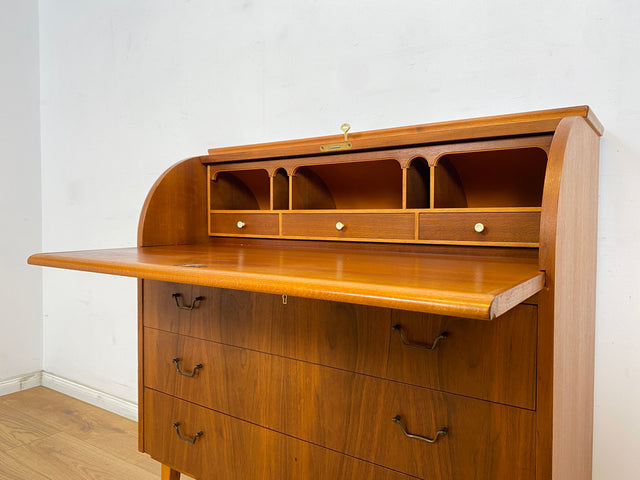 WMK Stilvoller skandinavischer Sekretär mit ausziehbarer Schreibplatte, Schubladen und Messinggriffen # Schreibschrank Desk Schreibtisch Kommode Schubladenkommode Wäschekommode Mid-Century Vintage