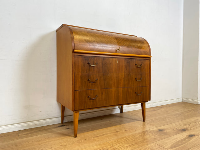 WMK Stilvoller skandinavischer Sekretär mit ausziehbarer Schreibplatte, Schubladen und Messinggriffen # Schreibschrank Desk Schreibtisch Kommode Schubladenkommode Wäschekommode Mid-Century Vintage