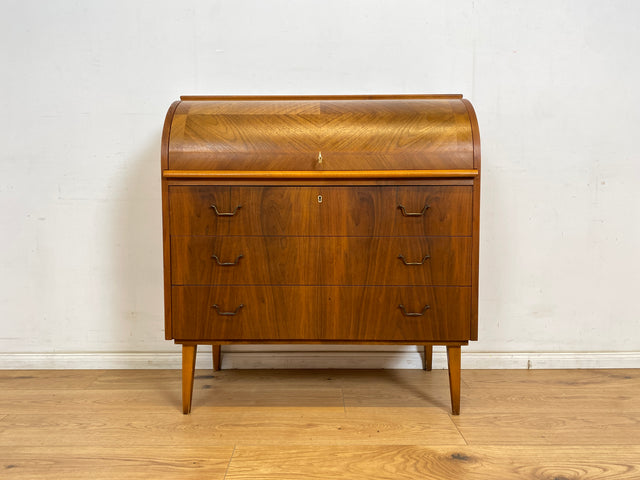 WMK Stilvoller skandinavischer Sekretär mit ausziehbarer Schreibplatte, Schubladen und Messinggriffen # Schreibschrank Desk Schreibtisch Kommode Schubladenkommode Wäschekommode Mid-Century Vintage