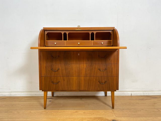 WMK Stilvoller skandinavischer Sekretär mit ausziehbarer Schreibplatte, Schubladen und Messinggriffen # Schreibschrank Desk Schreibtisch Kommode Schubladenkommode Wäschekommode Mid-Century Vintage