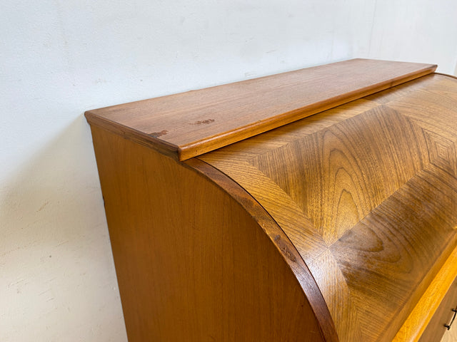 WMK Stilvoller skandinavischer Sekretär mit ausziehbarer Schreibplatte, Schubladen und Messinggriffen # Schreibschrank Desk Schreibtisch Kommode Schubladenkommode Wäschekommode Mid-Century Vintage