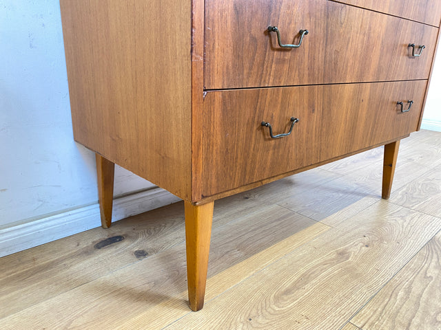 WMK Stilvoller skandinavischer Sekretär mit ausziehbarer Schreibplatte, Schubladen und Messinggriffen # Schreibschrank Desk Schreibtisch Kommode Schubladenkommode Wäschekommode Mid-Century Vintage