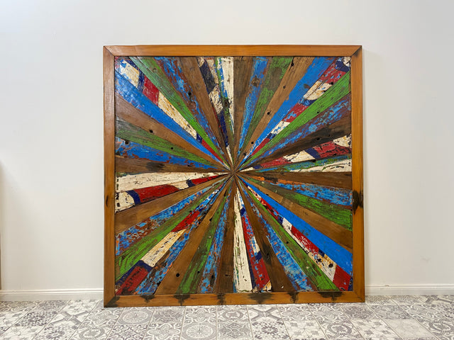 Boatwood by WMK # Unique wall picture made of old boat wood, a handmade unique piece made of solid teak in the original colors of the boats # colorful picture board wooden board modern abstract art art loft