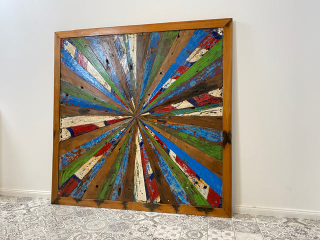 Boatwood by WMK # Unique wall picture made of old boat wood, a handmade unique piece made of solid teak in the original colors of the boats # colorful picture board wooden board modern abstract art art loft