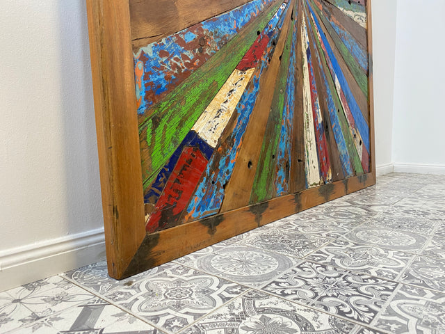 Boatwood by WMK # Unique wall picture made of old boat wood, a handmade unique piece made of solid teak in the original colors of the boats # colorful picture board wooden board modern abstract art art loft