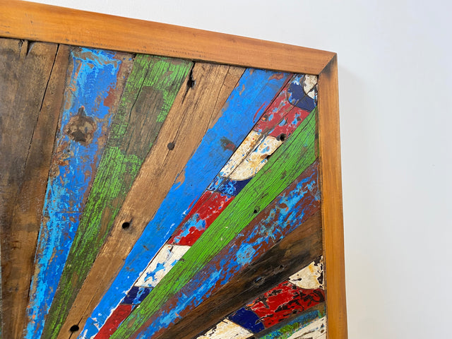 Boatwood by WMK # Unique wall picture made of old boat wood, a handmade unique piece made of solid teak in the original colors of the boats # colorful picture board wooden board modern abstract art art loft