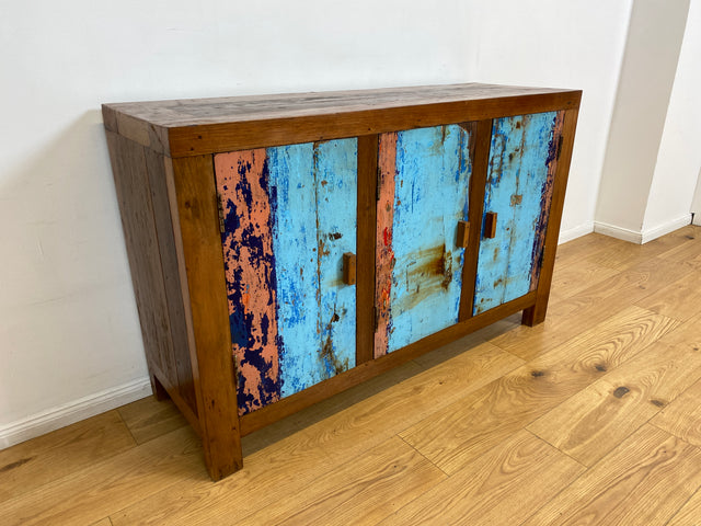 Boatwood by WMK I Einzigartiges & nachhaltiges Sideboard in Meeresblau I handmade Unikat aus altem Bootsholz I Teakholz massiv I Kommode Schrank Anrichte Wäschekommode Bootsmöbel Berlin Usedom München