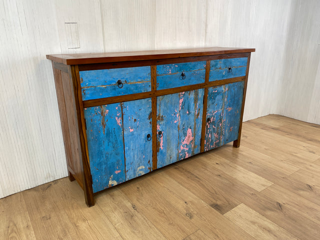 Boatwood by WMK # Sehr hübsches Sideboard mit Schubladen, ein aus altem Bootsholz handgefertigtes Unikat aus massivem Teakholz # Kommode Schrank Anrichte Board TV-Board Fernsehekommode Flurkommode