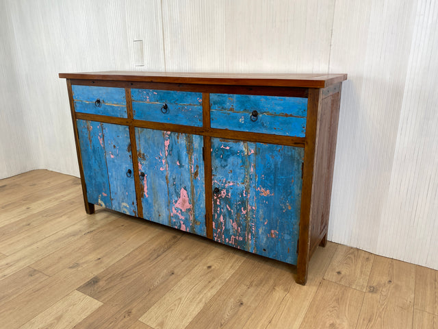 Boatwood by WMK # Sehr hübsches Sideboard mit Schubladen, ein aus altem Bootsholz handgefertigtes Unikat aus massivem Teakholz # Kommode Schrank Anrichte Board TV-Board Fernsehekommode Flurkommode