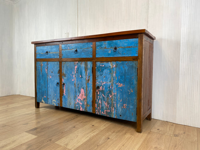 Boatwood by WMK # Sehr hübsches Sideboard mit Schubladen, ein aus altem Bootsholz handgefertigtes Unikat aus massivem Teakholz # Kommode Schrank Anrichte Board TV-Board Fernsehekommode Flurkommode