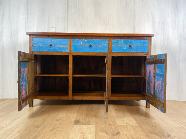 Boatwood by WMK # Sehr hübsches Sideboard mit Schubladen, ein aus altem Bootsholz handgefertigtes Unikat aus massivem Teakholz # Kommode Schrank Anrichte Board TV-Board Fernsehekommode Flurkommode