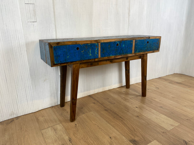 Boatwood by WMK # Besonders schöne Konsole aus altem Bootsholz, ein handgefertigtes Unikat aus massivem Teakholz # Sideboard Sideboard Schreibtisch Sekretär Schrank Flurkommode Rack Teak Industrial