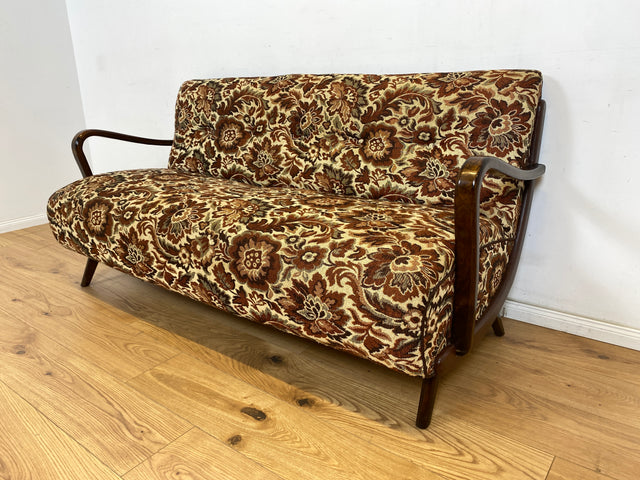 WMK Besonders schönes und sehr gut erhaltenes 1930er Jahre Art Deco Sofa , freistellend, mit floralem Originalbezug & bequemen Federkernsitz # Couch Daybed Designersofa Sitzgarnitur Sitzgruppe Vintage