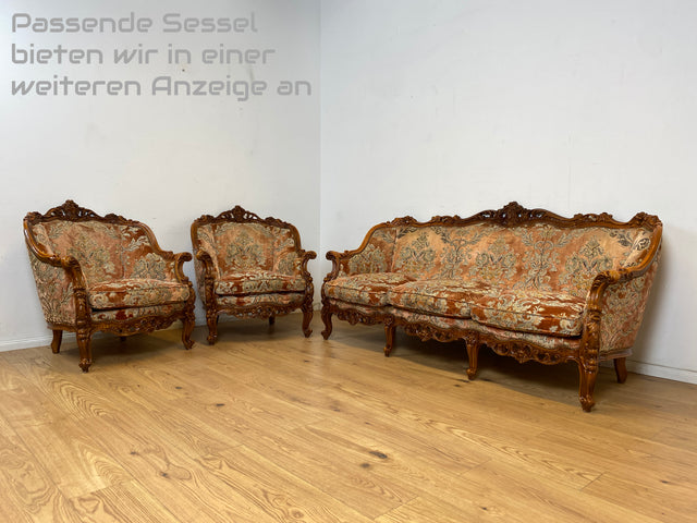 WMK Pompöses und sehr gut erhaltenes Vintage Sofa im Stile des Barock mit edlem Brokat Bezug und reichverziertem Holzrahmen # Couch 3-Sitzer Sitzgarnitur Rokoko Chippendale Stilmöbel Samt Altrosa