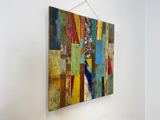 Boatwood by WMK # Unique wall picture made of old boat wood, a handmade unique piece made of solid teak in the original colors of the boats # colorful picture board wooden board modern abstract art art loft