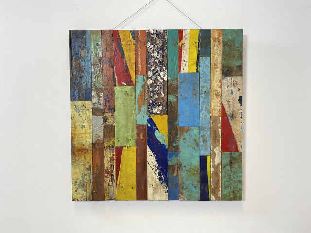 Boatwood by WMK # Unique wall picture made of old boat wood, a handmade unique piece made of solid teak in the original colors of the boats # colorful picture board wooden board modern abstract art art loft