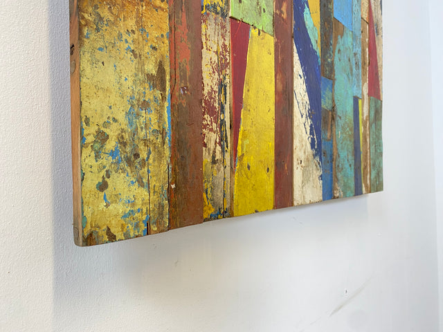 Boatwood by WMK # Unique wall picture made of old boat wood, a handmade unique piece made of solid teak in the original colors of the boats # colorful picture board wooden board modern abstract art art loft