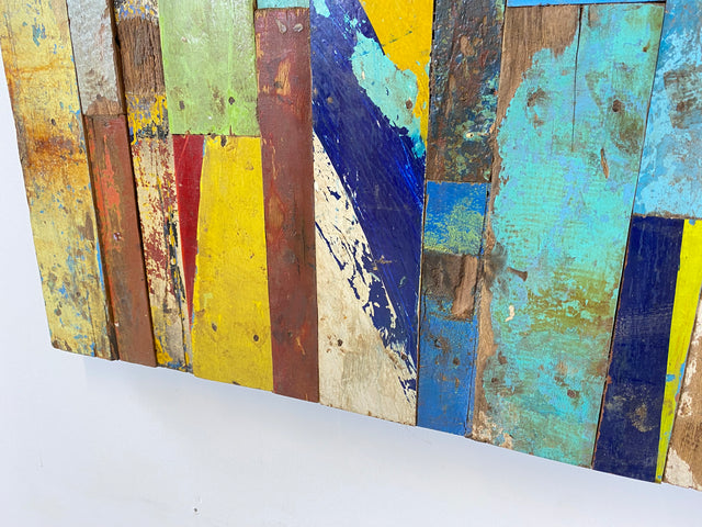 Boatwood by WMK # Unique wall picture made of old boat wood, a handmade unique piece made of solid teak in the original colors of the boats # colorful picture board wooden board modern abstract art art loft