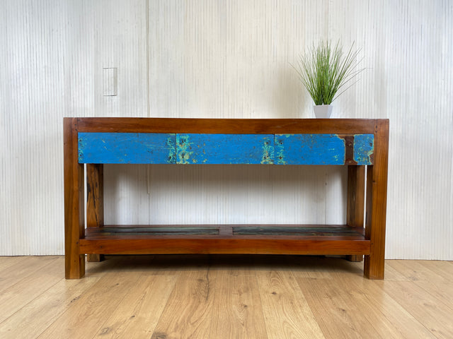 Boatwood by WMK # Special console with drawers, a unique piece handcrafted from old boat wood made of solid teak wood # Chest of drawers Sideboard Hallway chest of drawers Storage Kitchen cabinet Console table Boat furniture