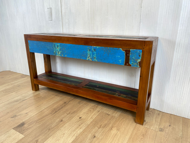 Boatwood by WMK # Special console with drawers, a unique piece handcrafted from old boat wood made of solid teak wood # Chest of drawers Sideboard Hallway chest of drawers Storage Kitchen cabinet Console table Boat furniture