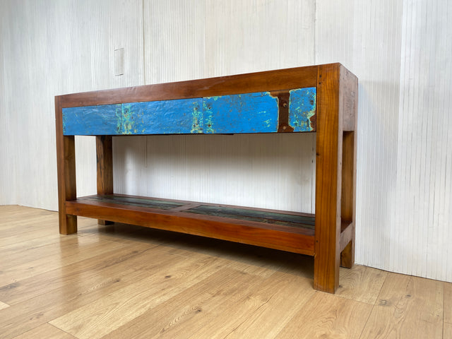 Boatwood by WMK # Special console with drawers, a unique piece handcrafted from old boat wood made of solid teak wood # Chest of drawers Sideboard Hallway chest of drawers Storage Kitchen cabinet Console table Boat furniture