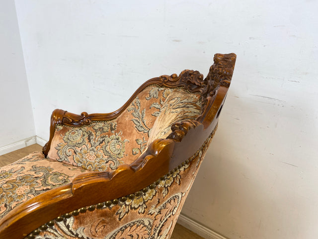 WMK 1/2 Pompöser und sehr gut erhaltener Vintage Sessel im Stile des Barock mit edlem Brokat Bezug und reichverziertem Holzrahmen # Armchair Stuhl Sitzgarnitur Rokoko Chippendale Stilmöbel Altrosa