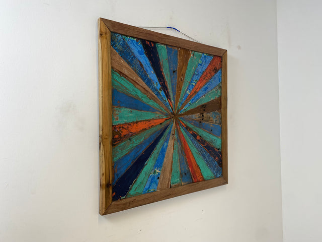 Boatwood by WMK # Special wall picture made of old boat wood, a handmade unique piece made of solid teak with the original color of the boats # colorful picture artwork modern industrial art abstract art