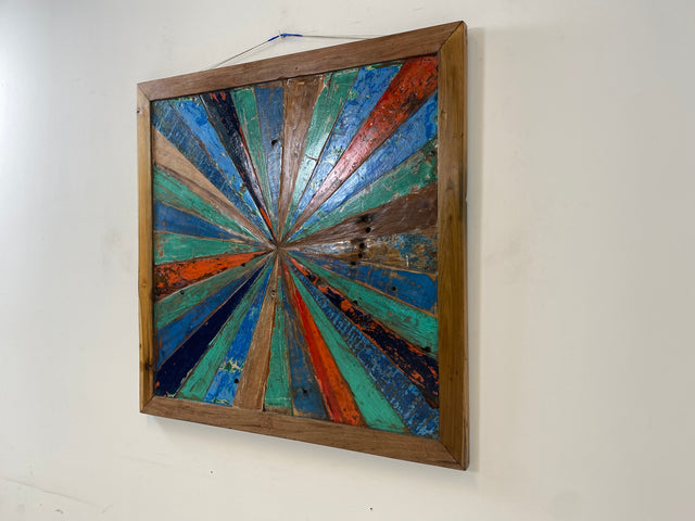 Boatwood by WMK # Special wall picture made of old boat wood, a handmade unique piece made of solid teak with the original color of the boats # colorful picture artwork modern industrial art abstract art