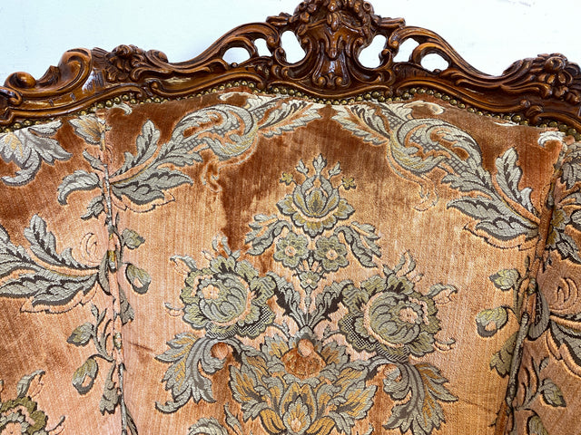 WMK 1/2 Pompöser und sehr gut erhaltener Vintage Sessel im Stile des Barock mit edlem Brokat Bezug und reichverziertem Holzrahmen # Armchair Stuhl Sitzgarnitur Rokoko Chippendale Stilmöbel Altrosa