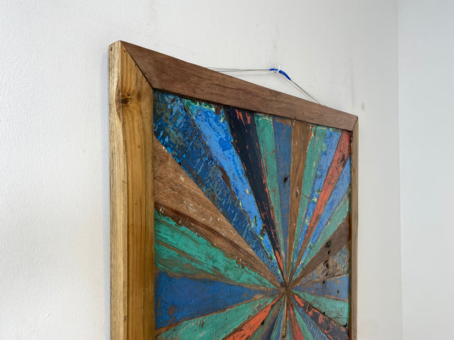 Boatwood by WMK # Special wall picture made of old boat wood, a handmade unique piece made of solid teak with the original color of the boats # colorful picture artwork modern industrial art abstract art