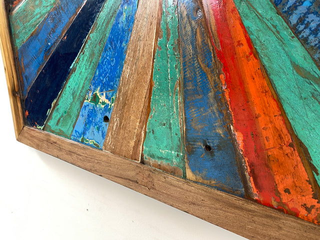 Boatwood by WMK # Special wall picture made of old boat wood, a handmade unique piece made of solid teak with the original color of the boats # colorful picture artwork modern industrial art abstract art