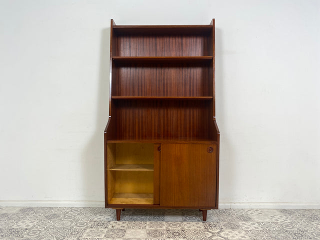 WMK Hochwertiger & sehr gut erhaltener skandinavischer Bücherschrank aus vollem Holz mit Schiebetüren & tollen Holzgriffen # Highboard Regal Bücherregal Kommode Danish Design Mid-Century Vintage 60er