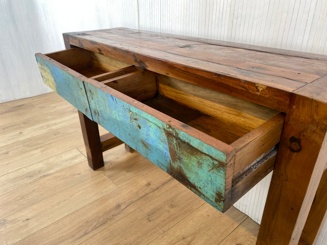 Boatwood by WMK # Unique console with drawers, a unique piece handcrafted from old boat wood made of solid teak wood # Chest of drawers Sideboard Hallway chest of drawers Storage Wardrobe Console table Boat furniture