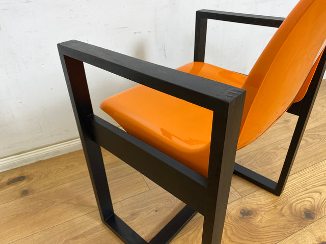 WMK 1/3 Kultiger & sehr gut erhaltener 70er Jahre Designerstuhl von Mann Möbel mit Kunststoffschale in knalligem orange & Holzgestell # Stuhl Sessel Designersessel Chair Design Retro Space Age Vintage